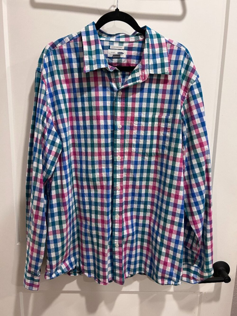 Old Navy Classic Button Down Shirt Mens XXL Blue Pink Green Plaid Long Sleeve